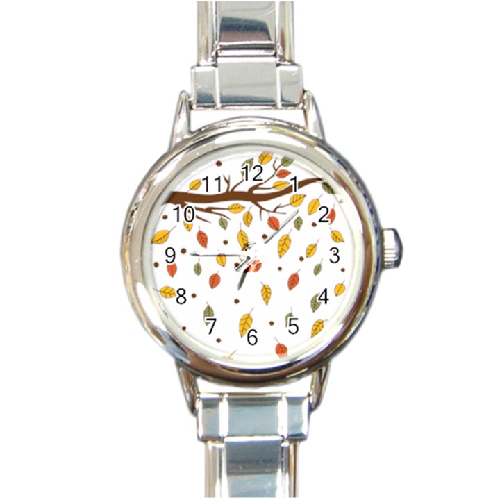 Autumn Isolated Blade Branch Round Italian Charm Watch