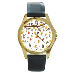 Autumn Isolated Blade Branch Round Gold Metal Watch by Amaryn4rt