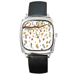 Autumn Isolated Blade Branch Square Metal Watch by Amaryn4rt