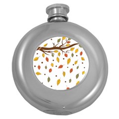 Autumn Isolated Blade Branch Round Hip Flask (5 Oz) by Amaryn4rt