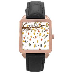 Autumn Isolated Blade Branch Rose Gold Leather Watch  by Amaryn4rt