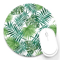 Leaves Background Wallpaper Pattern Round Mousepads by Amaryn4rt