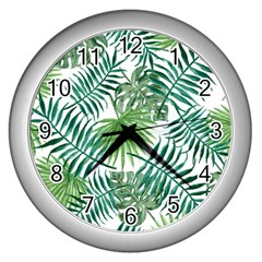 Leaves Background Wallpaper Pattern Wall Clock (silver) by Amaryn4rt