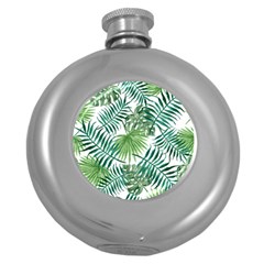 Leaves Background Wallpaper Pattern Round Hip Flask (5 Oz) by Amaryn4rt