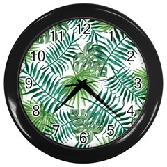 Leaves Background Wallpaper Pattern Wall Clock (black)