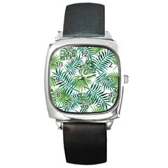 Leaves Background Wallpaper Pattern Square Metal Watch by Amaryn4rt