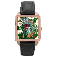 Armor Japan Maple Leaves Samurai Rose Gold Leather Watch  by Amaryn4rt