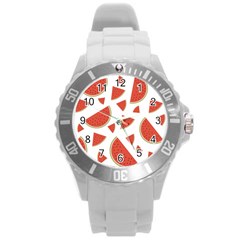 Watermelons Fruits Tropical Fruits Round Plastic Sport Watch (L)