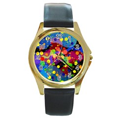 Blobs Dots Abstract Art Waves Round Gold Metal Watch by Amaryn4rt