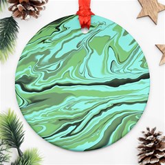 Waves Marbled Abstract Background Round Ornament (two Sides) by Amaryn4rt