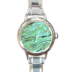 Waves Marbled Abstract Background Round Italian Charm Watch by Amaryn4rt