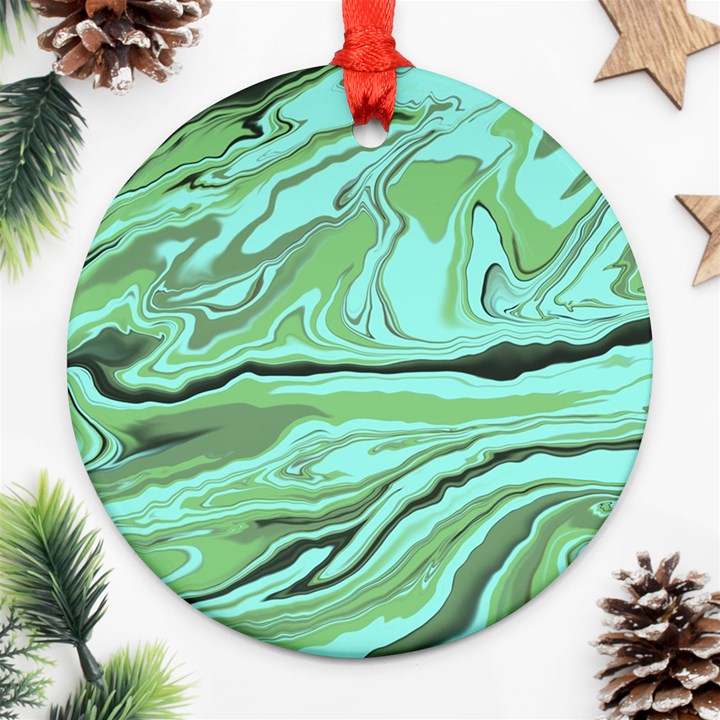 Waves Marbled Abstract Background Ornament (Round)