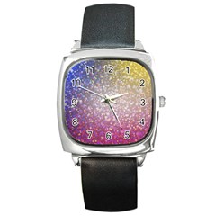 Glitter Particles Pattern Abstract Square Metal Watch by Amaryn4rt