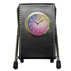 Glitter Particles Pattern Abstract Pen Holder Desk Clock by Amaryn4rt