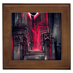 Stranger Things Fantasy Dark  Red Framed Tile by Amaryn4rt