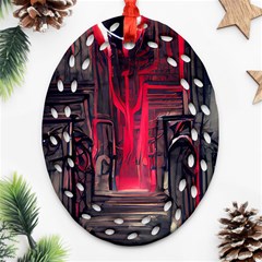 Stranger Things Fantasy Dark  Red Ornament (oval Filigree) by Amaryn4rt