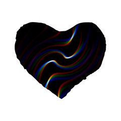 Rainbow Waves Art Iridescent Standard 16  Premium Flano Heart Shape Cushions by Amaryn4rt