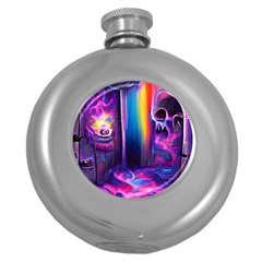 Purple Drawing Digital Art Round Hip Flask (5 Oz) by Amaryn4rt