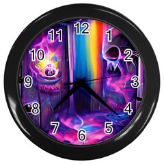 Purple Drawing Digital Art Wall Clock (black)