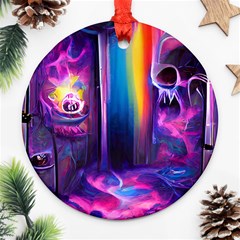 Purple Drawing Digital Art Round Ornament (two Sides) by Amaryn4rt