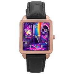 Purple Drawing Digital Art Rose Gold Leather Watch  by Amaryn4rt