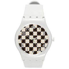 Illustration Checkered Pattern Decoration Round Plastic Sport Watch (m) by Amaryn4rt