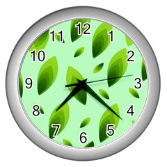 Background Pattern Leaves Nature Wall Clock (silver) by Amaryn4rt