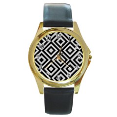 Background Pattern Geometric Round Gold Metal Watch