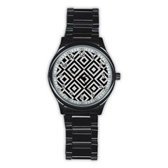 Background Pattern Geometric Stainless Steel Round Watch