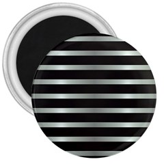 Black Silver Background Pattern Stripes 3  Magnets by Amaryn4rt