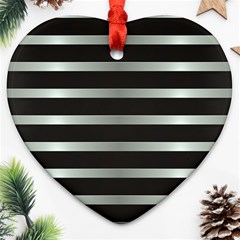 Black Silver Background Pattern Stripes Ornament (heart) by Amaryn4rt