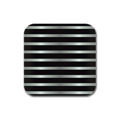 Black Silver Background Pattern Stripes Rubber Square Coaster (4 Pack) by Amaryn4rt