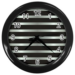 Black Silver Background Pattern Stripes Wall Clock (black) by Amaryn4rt