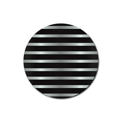 Black Silver Background Pattern Stripes Rubber Coaster (round) by Amaryn4rt