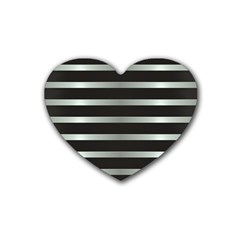 Black Silver Background Pattern Stripes Rubber Coaster (heart) by Amaryn4rt