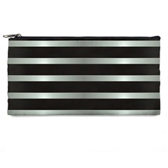 Black Silver Background Pattern Stripes Pencil Case by Amaryn4rt