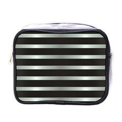 Black Silver Background Pattern Stripes Mini Toiletries Bag (one Side) by Amaryn4rt