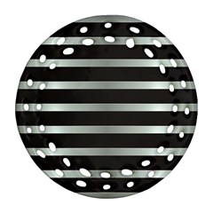 Black Silver Background Pattern Stripes Ornament (round Filigree) by Amaryn4rt