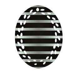 Black Silver Background Pattern Stripes Oval Filigree Ornament (two Sides) by Amaryn4rt