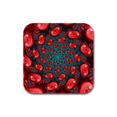 Fractal Red Spiral Abstract Art Rubber Square Coaster (4 Pack) by Amaryn4rt