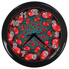 Fractal Red Spiral Abstract Art Wall Clock (black) by Amaryn4rt