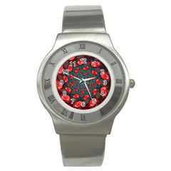 Fractal Red Spiral Abstract Art Stainless Steel Watch by Amaryn4rt