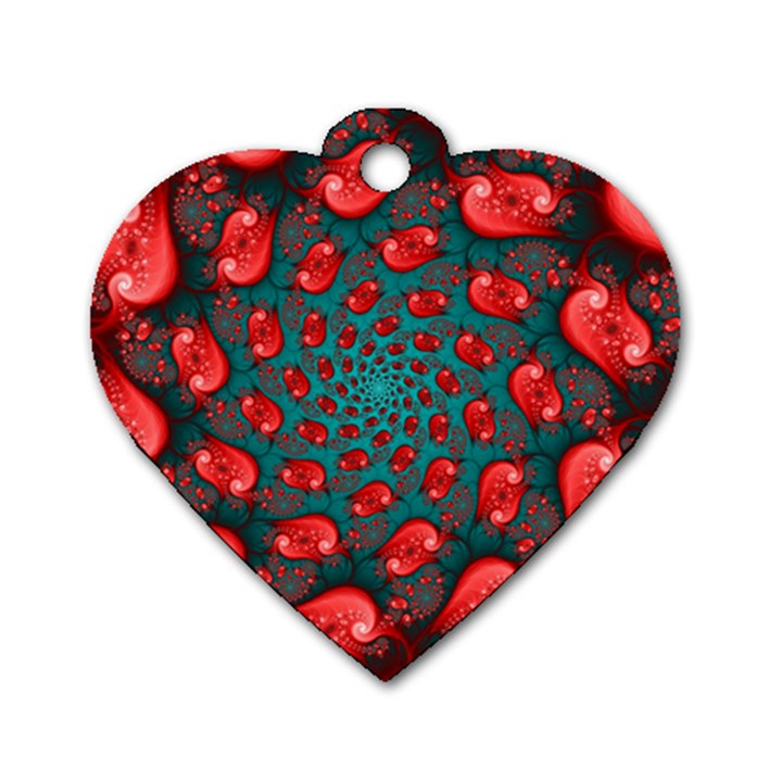 Fractal Red Spiral Abstract Art Dog Tag Heart (One Side)