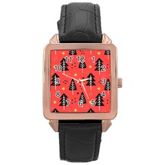 Christmas Christmas Tree Pattern Rose Gold Leather Watch  by Amaryn4rt