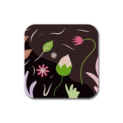 Wallpaper Floral Background Rubber Square Coaster (4 Pack) by Amaryn4rt