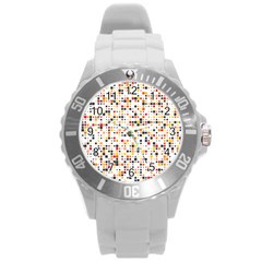 Art Pattern Design Wallpaper Round Plastic Sport Watch (l) by Amaryn4rt