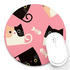 Cat Pattern Backgroundpet Round Mousepads by Amaryn4rt