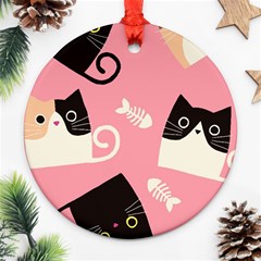 Cat Pattern Backgroundpet Ornament (round) by Amaryn4rt