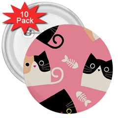 Cat Pattern Backgroundpet 3  Buttons (10 Pack)  by Amaryn4rt