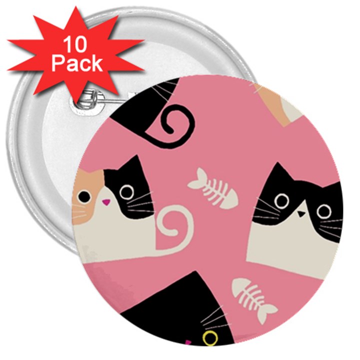 Cat Pattern Backgroundpet 3  Buttons (10 pack) 